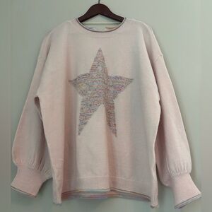 Democracy, 1X Star Center, Sweet Pink, Pullover Sweater, NWT, Crewneck, Lt. Roll